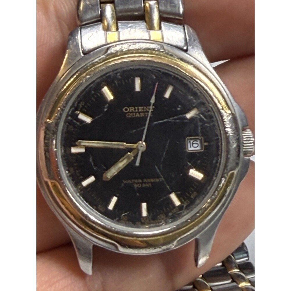 Orient C77005-60CA Quartz Black Dial Date Two Tone Watch For Parts Repair